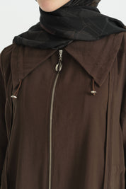 Lyocell Robe with Collar Detail and Piping - Coffee