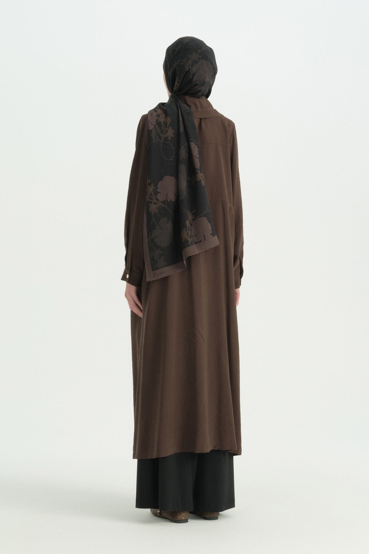 Lyocell Robe with Collar Detail and Piping - Coffee