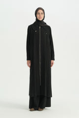 Lyocell Tunic with Collar Detail and Piping - Black