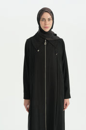 Lyocell Tunic with Collar Detail and Piping - Black