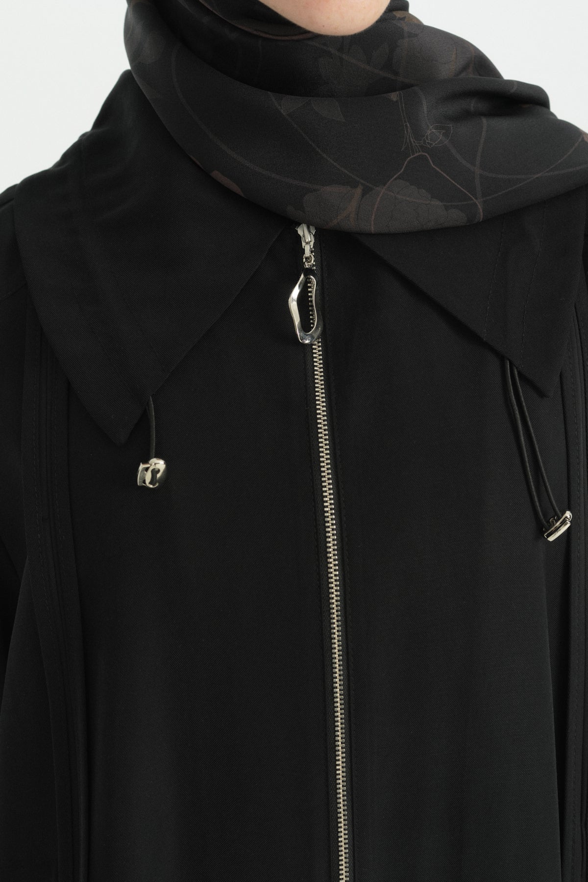 Lyocell Tunic with Collar Detail and Piping - Black