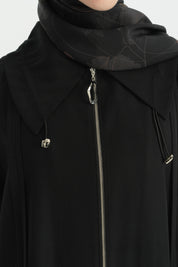 Lyocell Tunic with Collar Detail and Piping - Black