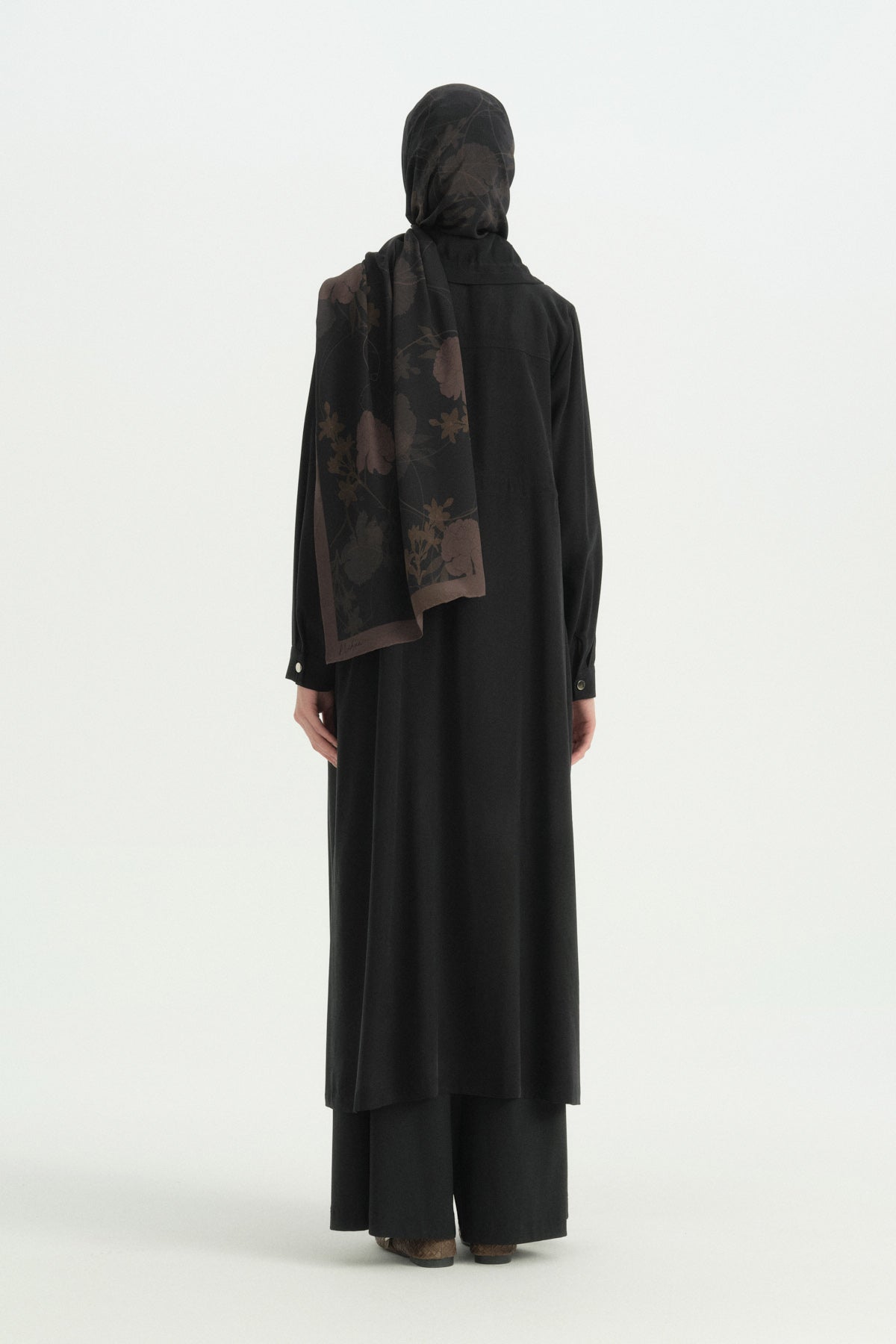 Lyocell Tunic with Collar Detail and Piping - Black