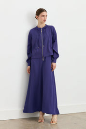 Skirt and Jacket Set with Collar Detail - Indigo