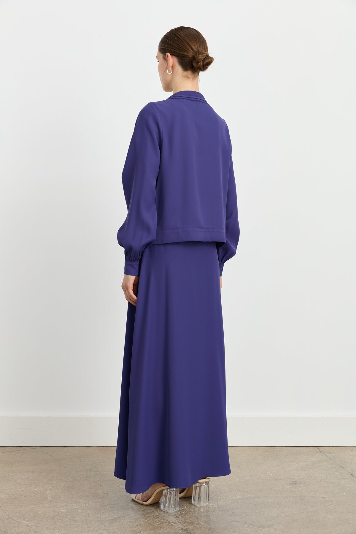 Skirt and Jacket Set with Collar Detail - Indigo