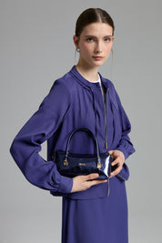Skirt and Jacket Set with Collar Detail - Indigo