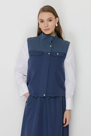 Collar Detail Skirt Vest Viscose Set - Indigo