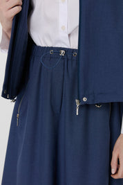 Collar Detail Skirt Vest Viscose Set - Indigo