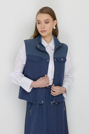 Collar Detail Skirt Vest Viscose Set - Indigo