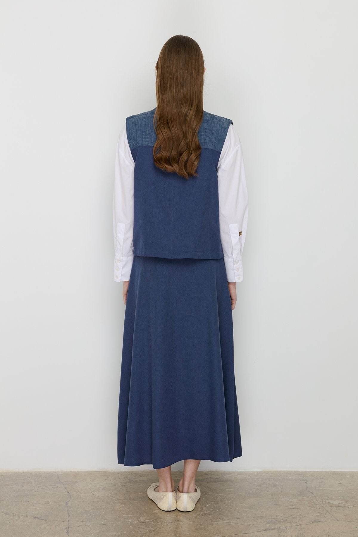 Collar Detail Skirt Vest Viscose Set - Indigo