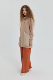 Yaka Detaylı Garnili Sweat - Camel