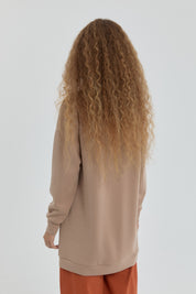 Yaka Detaylı Garnili Sweat - Camel