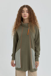 Yaka Detaylı Garnili Sweat - Haki