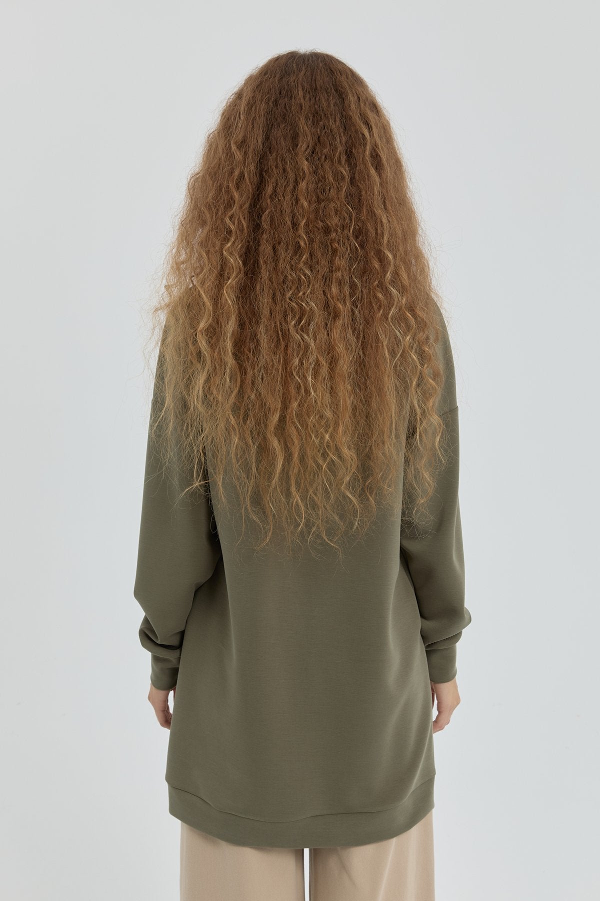 Sweatshirt with Collar Detail and Trim - Khaki
