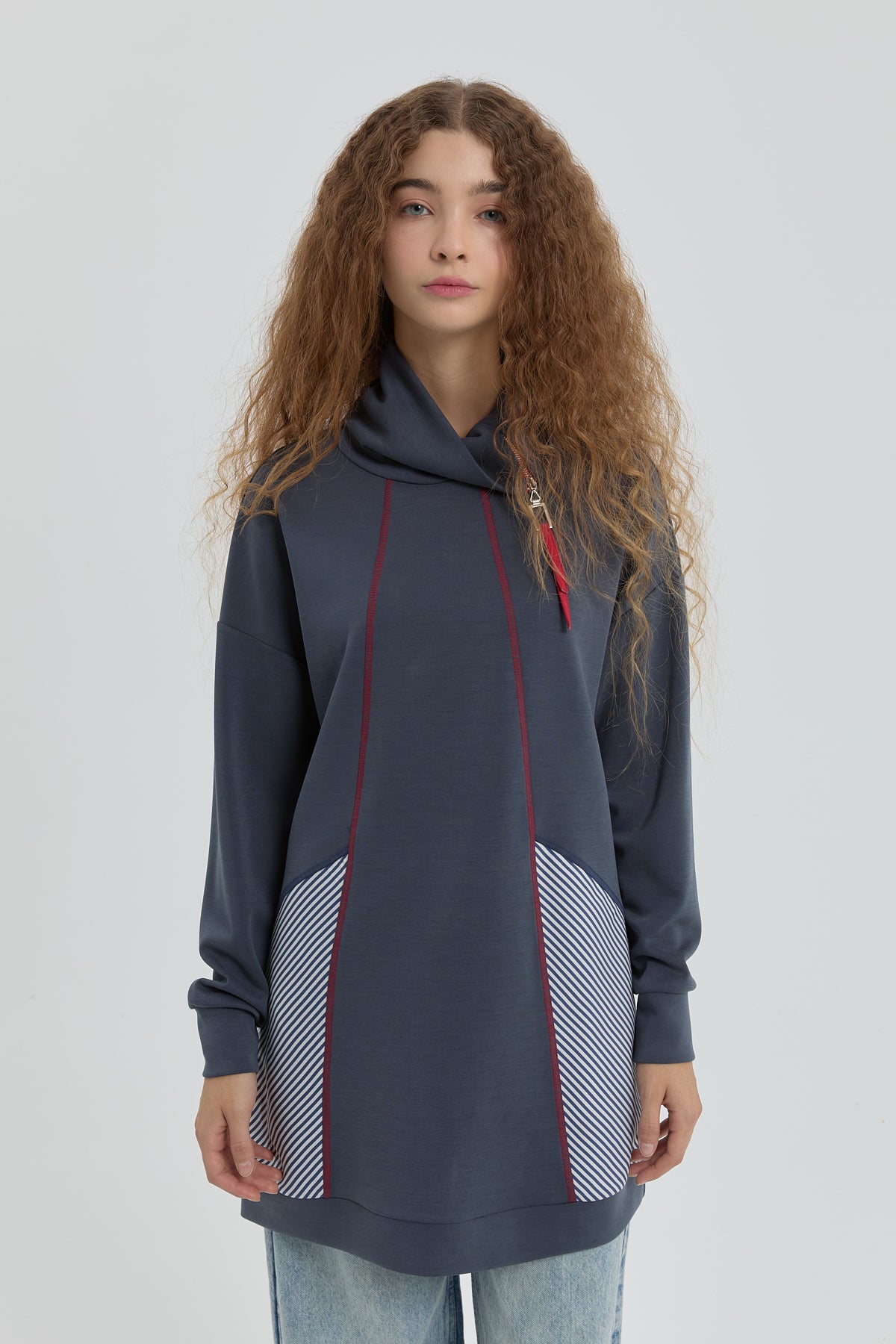 Yaka Detaylı Garnili Sweat - Lacivert