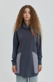 Yaka Detaylı Garnili Sweat - Lacivert