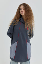 Sweatshirt with Collar Detail and Trim - Navy Blue