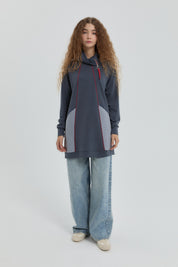Sweatshirt with Collar Detail and Trim - Navy Blue