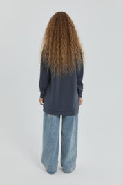 Sweatshirt with Collar Detail and Trim - Navy Blue