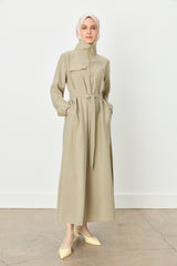 Collared Belted Modal Dress - Khaki