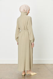 Collared Belted Modal Dress - Khaki