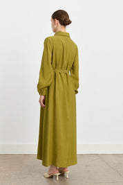Modal Dress with Collar Detail and Belt - Olive