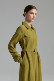 Modal Dress with Collar Detail and Belt - Olive