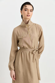 Modal Dress with Collar Detail and Belt - Mink