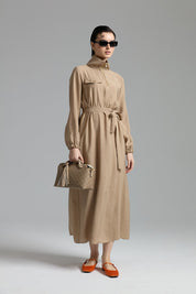 Modal Dress with Collar Detail and Belt - Mink