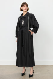 Cotton Dress with Collar Detail and Belt - Black