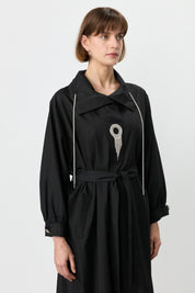Cotton Dress with Collar Detail and Belt - Black