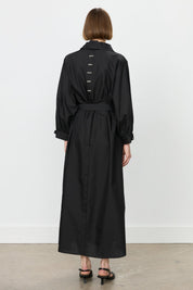 Cotton Dress with Collar Detail and Belt - Black