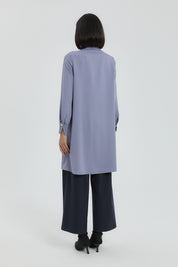 Tunic with Collar Detail and Gathered Cuffs - Grey Blue