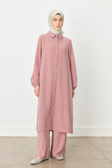 Trousers and Tunic Set with Collar Detail - Dusty Pink