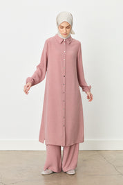 Trousers and Tunic Set with Collar Detail - Dusty Pink