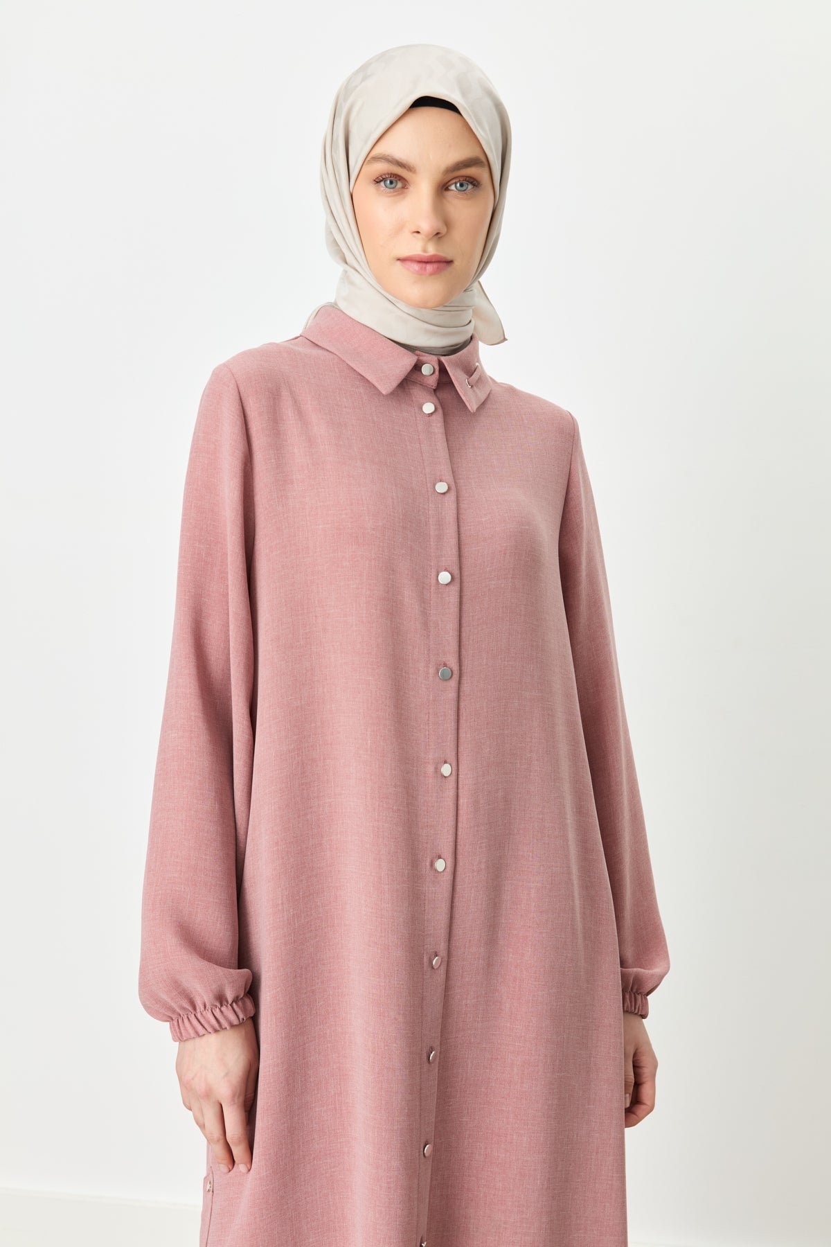 Trousers and Tunic Set with Collar Detail - Dusty Pink