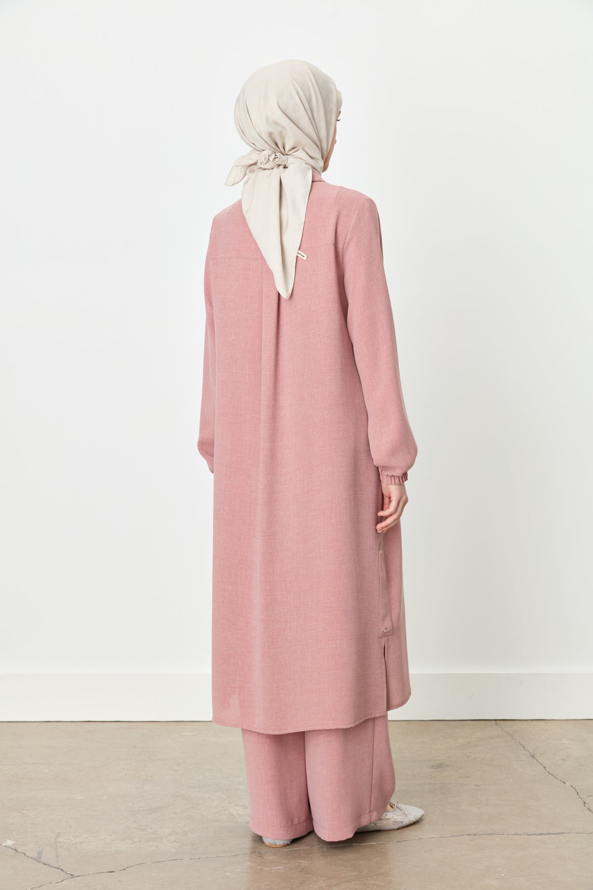 Trousers and Tunic Set with Collar Detail - Dusty Pink