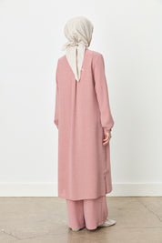 Trousers and Tunic Set with Collar Detail - Dusty Pink