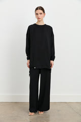 Collar Detail Pants and Tunic Set - Black