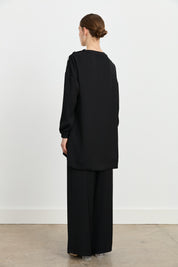 Collar Detail Pants and Tunic Set - Black