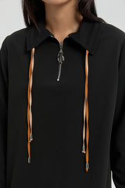 Collar Detail Pants and Tunic Set - Black