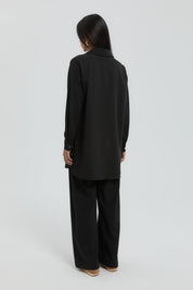 Collar Detail Pants and Tunic Set - Black