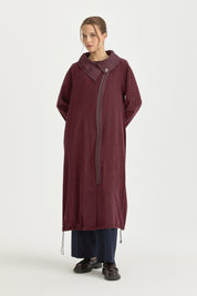 Collared Relaxed Fit Lyocell Cape - Burgundy