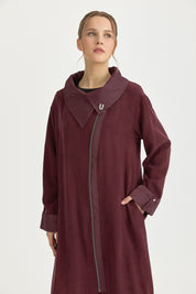 Collared Relaxed Fit Lyocell Cape - Burgundy