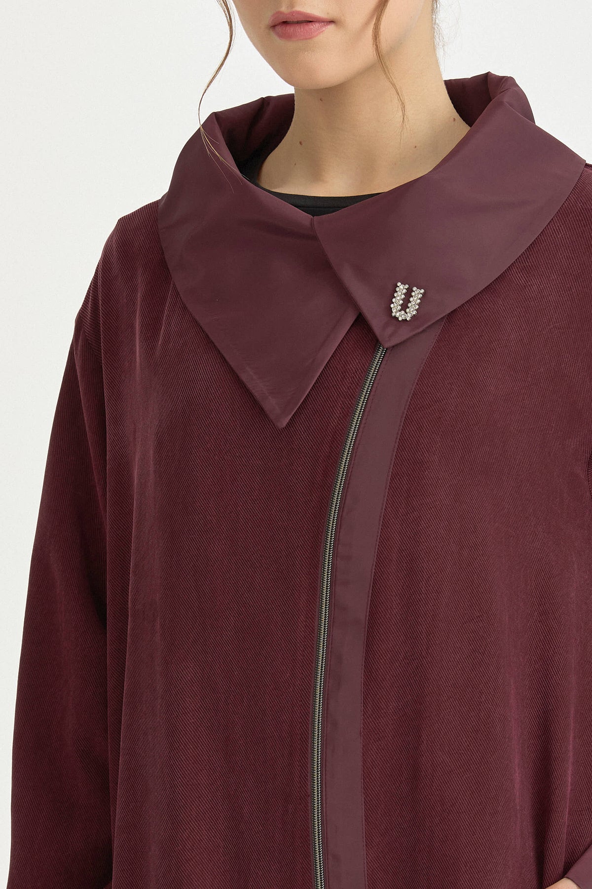 Collared Relaxed Fit Lyocell Cape - Burgundy