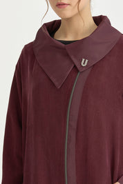 Collared Relaxed Fit Lyocell Cape - Burgundy