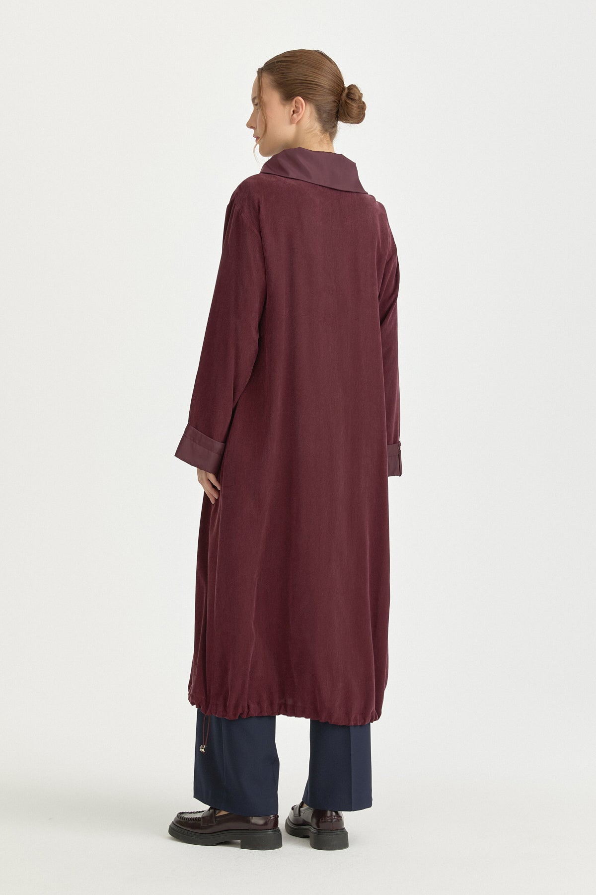 Collared Relaxed Fit Lyocell Cape - Burgundy
