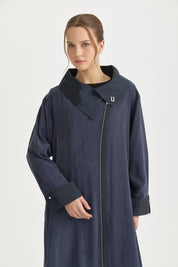 Relaxed Fit Lyocell Cape with Collar Detail - Navy Blue