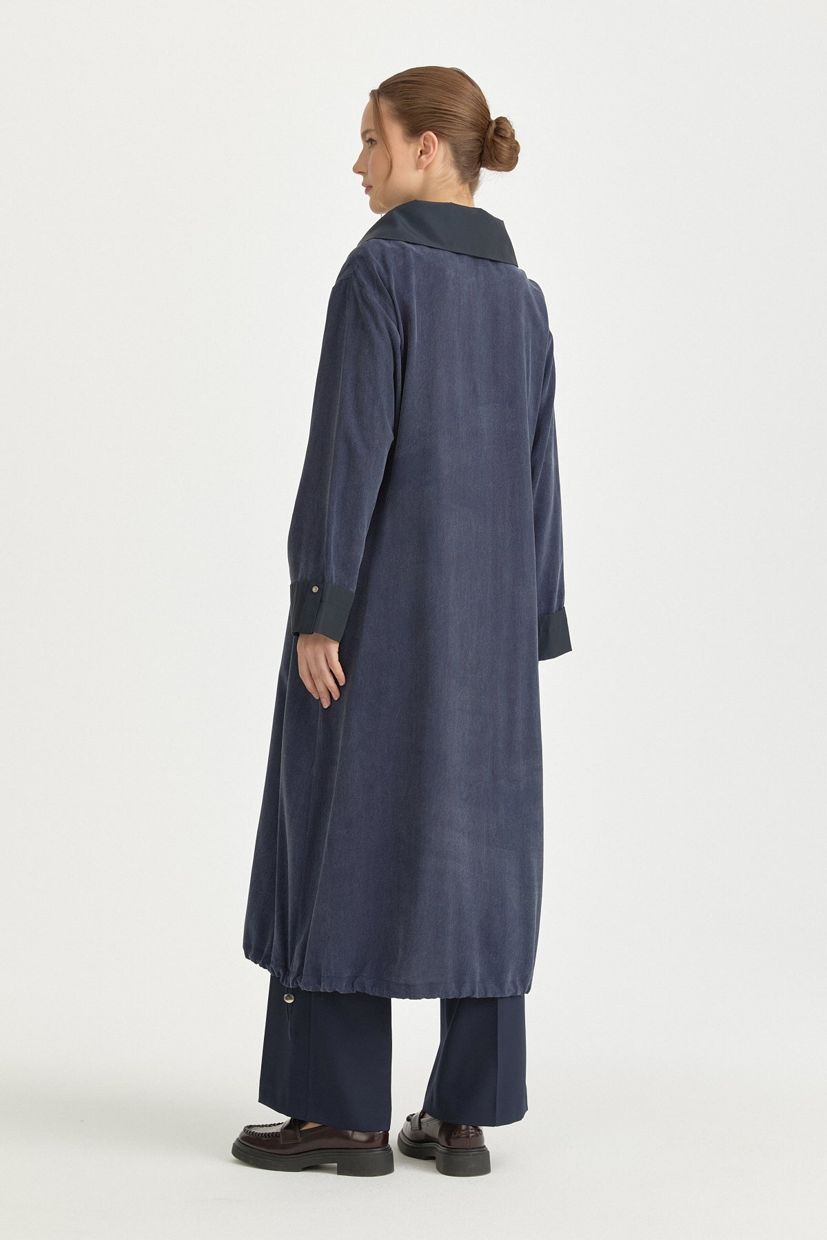 Relaxed Fit Lyocell Cape with Collar Detail - Navy Blue