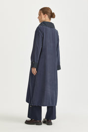Relaxed Fit Lyocell Cape with Collar Detail - Navy Blue